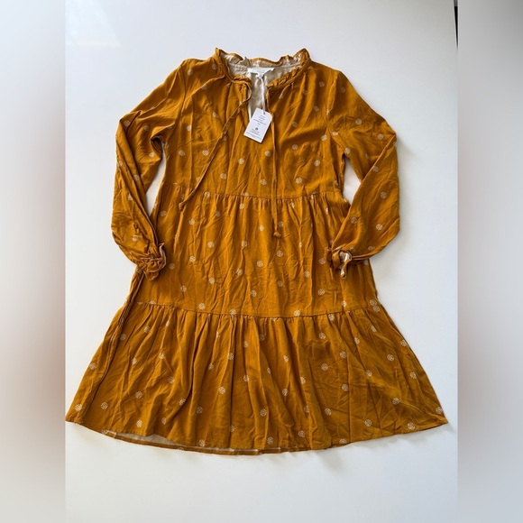 Lucky Brand-Mustard Medallion- Long Sleeve-Ruffle Neck-Fall-Dress-NWT-Size S - Picture 11 of 11